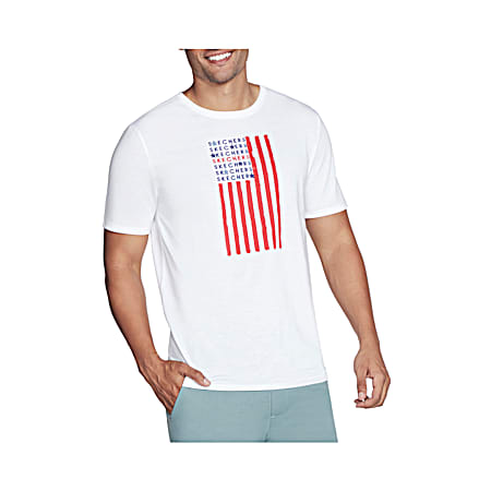 Skechers Men's White Stars & Stripes Logo Graphic Crew Neck Short Sleeve T-Shirt
