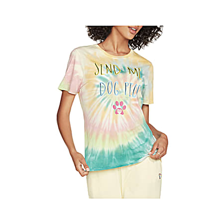 BOBS Women's Rainbobs Spiral Tie Dye Dog Pics Graphic Crew Neck Short Sleeve T-Shirt
