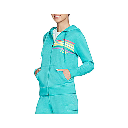 BOBS Women's Rainbow Stripes Graphic Lapis Hooded Full Zip Long Sleeve Jacket