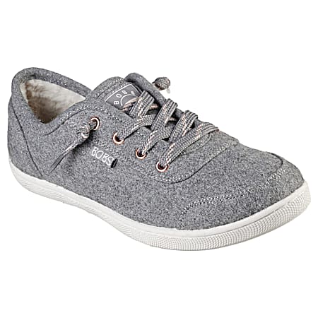 Ladies' Skechers B Cute Grey Wool Fur Slip-On Sneakers