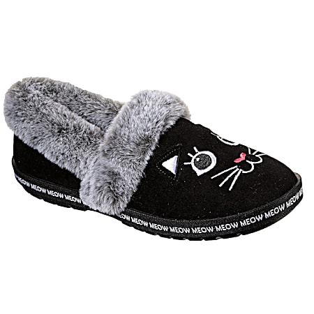 Ladies' Black Too Cozy Meow Slippers