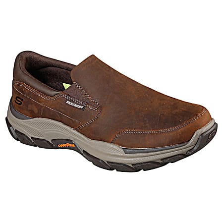 Skechers Men's Skechers Respected Calum Dark Brown Leather Slip-On Shoes
