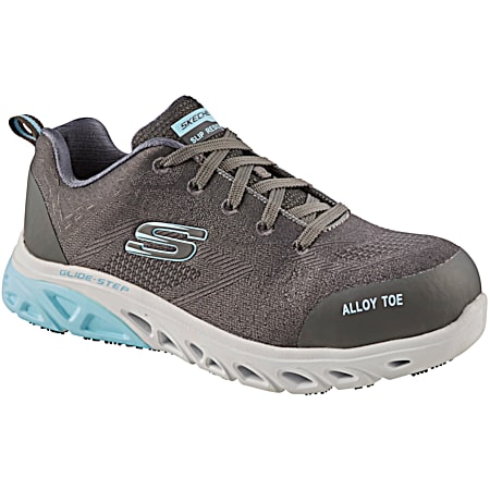 For Work Ladies' Glide Step Grey/Light Blue Safety Toe Work Shoes