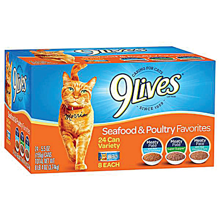 All Lifestages Meaty Pate Seafood & Poultry Favorites Variety Pack Wet Cat Food - 24 ct