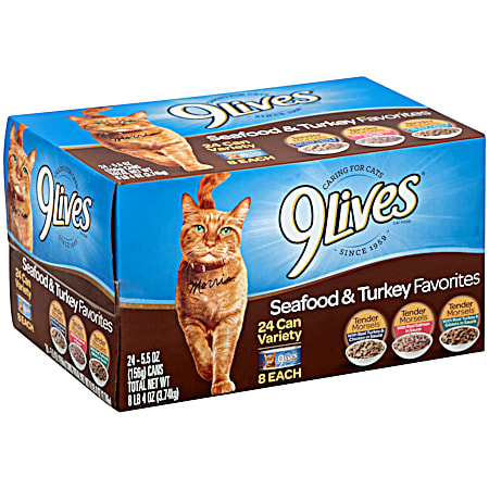 9Lives Tender Morsels Seafood & Turkey Favorites Wet Cat Food - 24 Can Variety Pack
