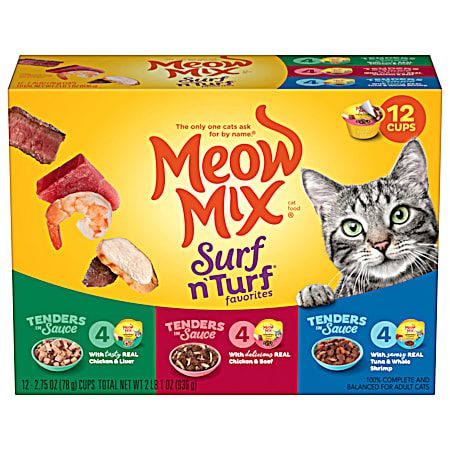 Meow Mix Tender Favorites Surf 'n Turf Variety Wet Cat Food - 12 Pk