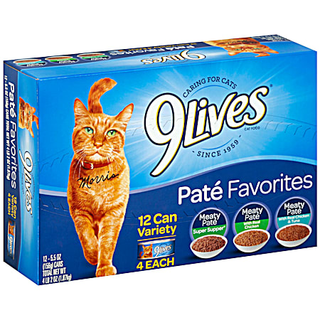 9Lives Meaty Pate Favorites Variety Wet Cat Food - 12 Pk