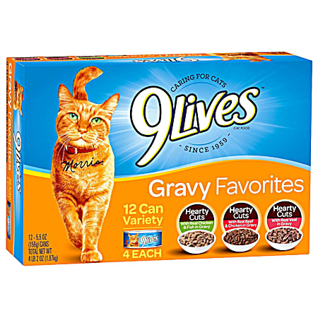 9Lives Hearty Cuts Gravy Favorites Variety Wet Cat Food - 12 Pk