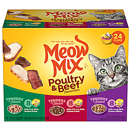 Meow Mix Tender Favorites Poultry & Beef Variety Wet Cat Food - 24 Pk