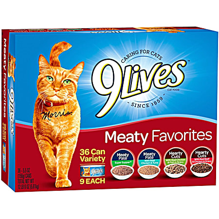 9Lives Meaty Favorites Wet Cat Food Variety Pack - 36 Ct