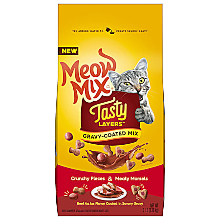 Meow Mix Tasty Layers Beef Au Jus Flavor Coated in Savory Gravy Dry Cat Food