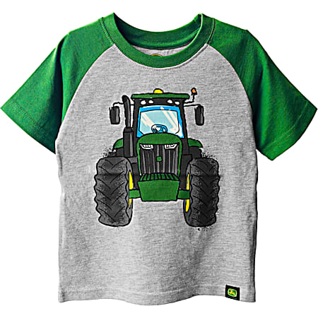 Toddlers Light Heather Grey Tractor Graphic Crew Neck Short Sleeve T-Shirt
