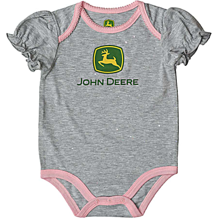 John Deere Infant Girls' Glitter Ash Heather Trademark Graphic Cotton Bodysuit