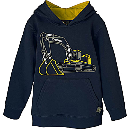 Toddler Boys' Ombre Blue Construction Tractor Graphic Long Sleeve Fleece Hoodie