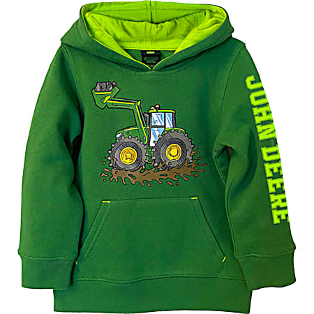 Toddler Boys' Green Mud Tractor Graphic Long Sleeve Fleece Hoodie
