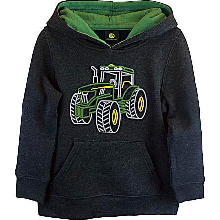 Toddler Boys' Black Heather 3-D Molded Tractor Graphic Long Sleeve Fleece Hoodie