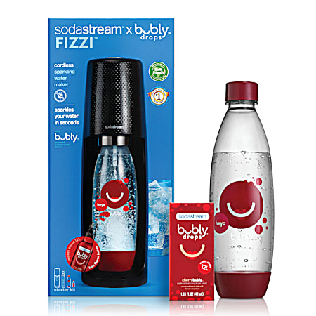 Soda Stream 14.8 oz Black Fizzi w/ Cherry Drops Bundle