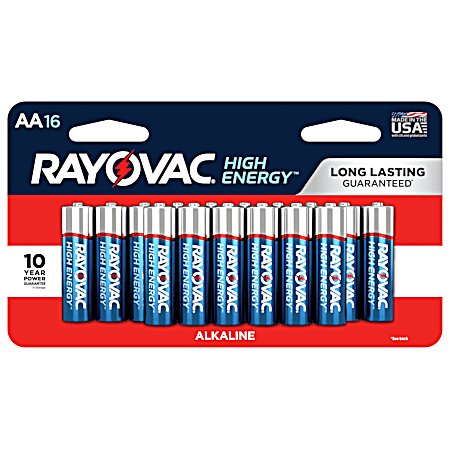 High Energy AA Alkaline Batteries - 16 Pk