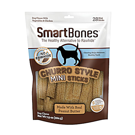 Peanut Butter Churro Style Mini Sticks Dog Chews - 28 Ct