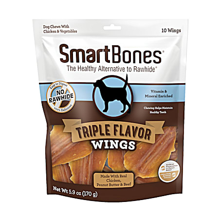 SmartBones Triple Flavor Wings Dog Chews w/ Chicken, Peanut Butter & Beef - 10 Ct
