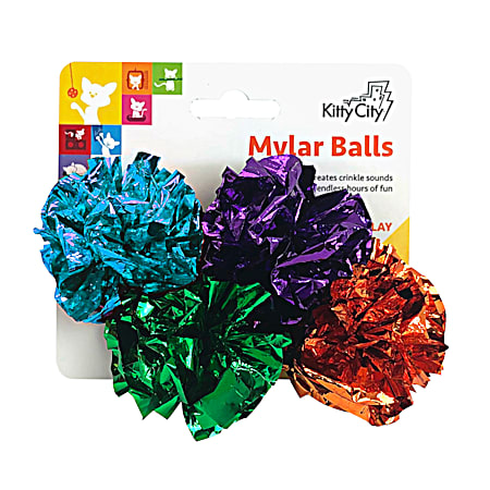 Colored Mylar Balls Cat Toy - 4 Pk
