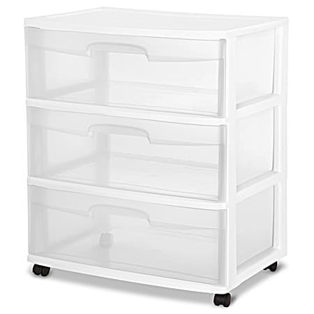 Wide 3-Drawer White Storage Cart