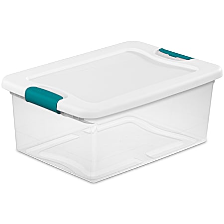 15 qt Clear Base/White Lid Latching Storage Box