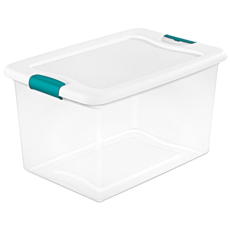 64 qt Clear Base Storage Box w/ White Latching Lid