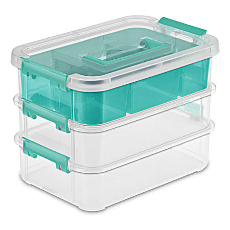 Sterilite Clear Stack & Carry 3-Layer Handle Box & Tray