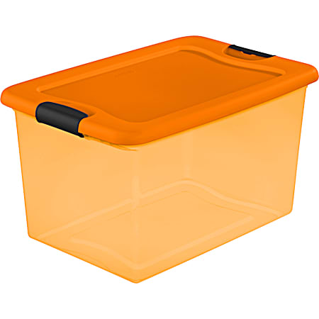 64 qt Orange Transparent Latching Plastic Box Tote