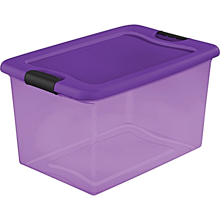 64 qt Purple Transparent Latching Plastic Box Tote