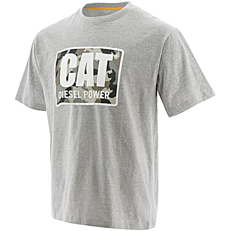 CAT Men's CAT Grey Diesel Power Graphic Crew Neck Short Sleeve T-Shirt