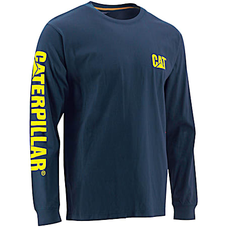 CAT Men's Trademark Banner Detroit Blue/Hi-Vis Yellow Graphic Logo Crew Neck Long Sleeve T-Shirt