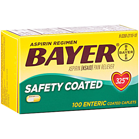 Bayer 325 mg Aspirin Regimen Regular Dose Pain Reliever Caplets - 100 ct