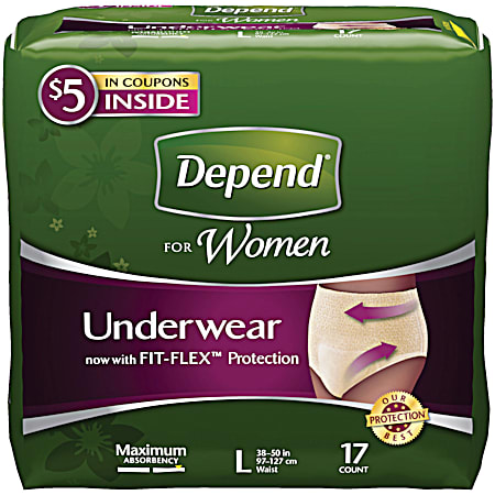 DEPENDS Maximum Absorbency L Underwear for Women - 17 Ct