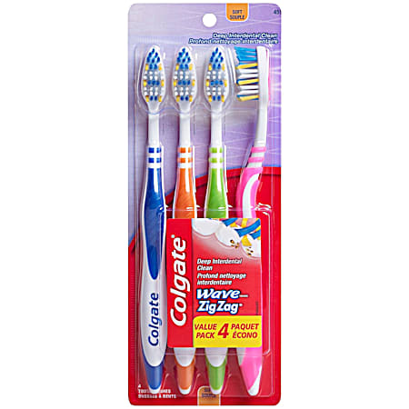 Wave Zigzag Soft Manual Toothbrushes -  4 Pk, Assorted