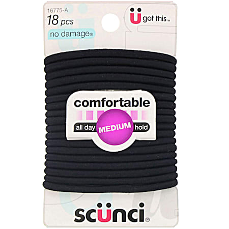 Black Comfortable Elastic Hair Ties - 18 ct