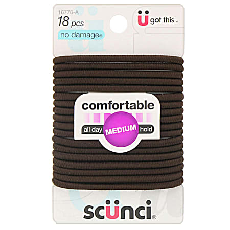 SCUNCI Brown Comfortable Elastic Hair Ties - 18 ct