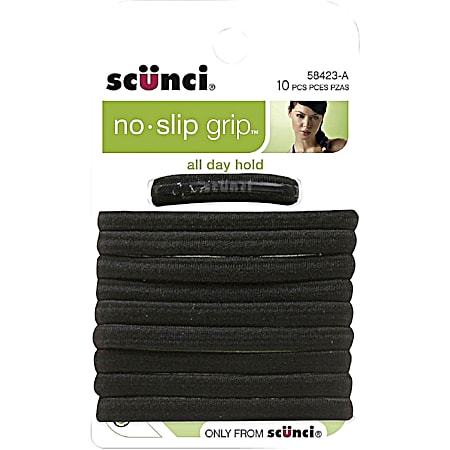 SCUNCI No Slip Grip Black Elastic Hair Ties - 10 ct