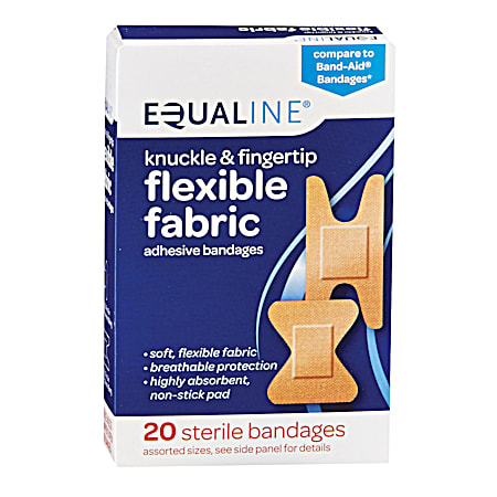 EQUALINE Flexible Fabric Knuckle & Fingertip Adhesive Bandages - 20 ct