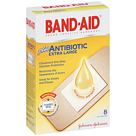 Extra Large Adhesive Bandages Plus Antibiotic - 8 ct
