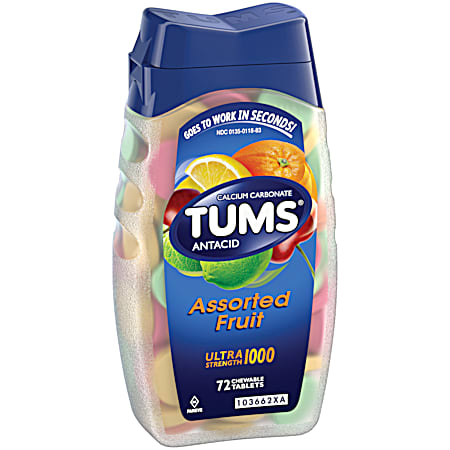 Tums Ultra Strength 1000 Assorted Fruit 72 Chewable Antacid Tablets