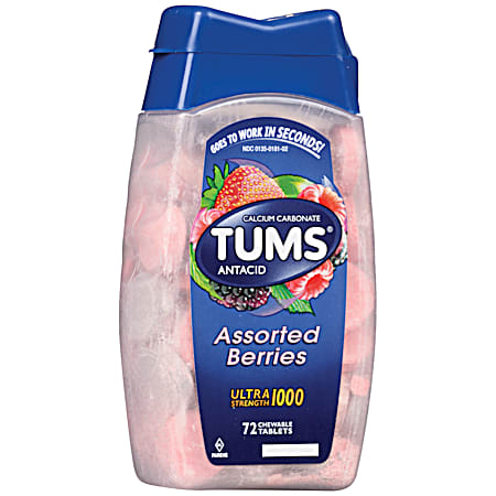 Tums Ultra Strength 1000 Assorted Berries 72 Chewable Antacid Tablets