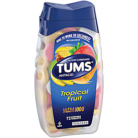 Tums Ultra Strength 1000 Tropical Fruit 72 Chewable Antacid Tablets