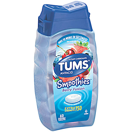 Tums Extra Strength 750 Smoothies Berry Fusion 60 Chewable Antacid Tablets