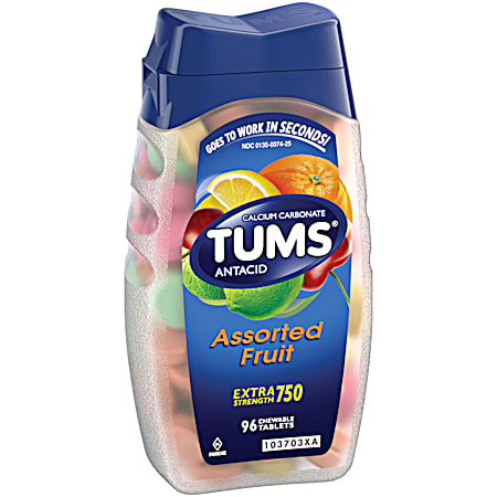 Tums Extra Strength 750 Assorted Fruit 96 Chewable Antacid Tablets