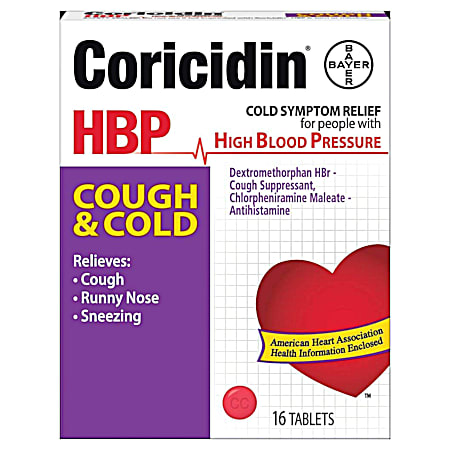 HBP Cough & Cold Symptom Relief Tablets - 16 ct