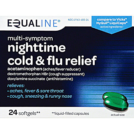 EQUALINE Nighttime Cold & Flu Relief Softgels - 24 ct