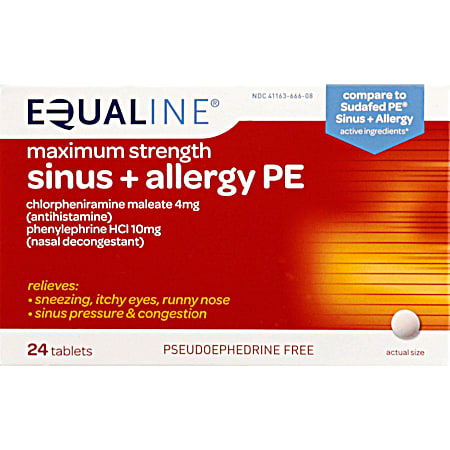 EQUALINE PE Maximum Strength Sinus & Allergy Relief Tablets - 24 ct