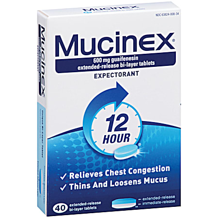 MUCINEX 12-Hour Expectorant Bi-Layer Tablets - 40 ct